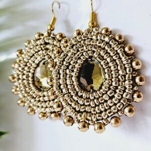 2/$27 | Gold Shield Beaded Indigenous Hoop Earrings | Handmade